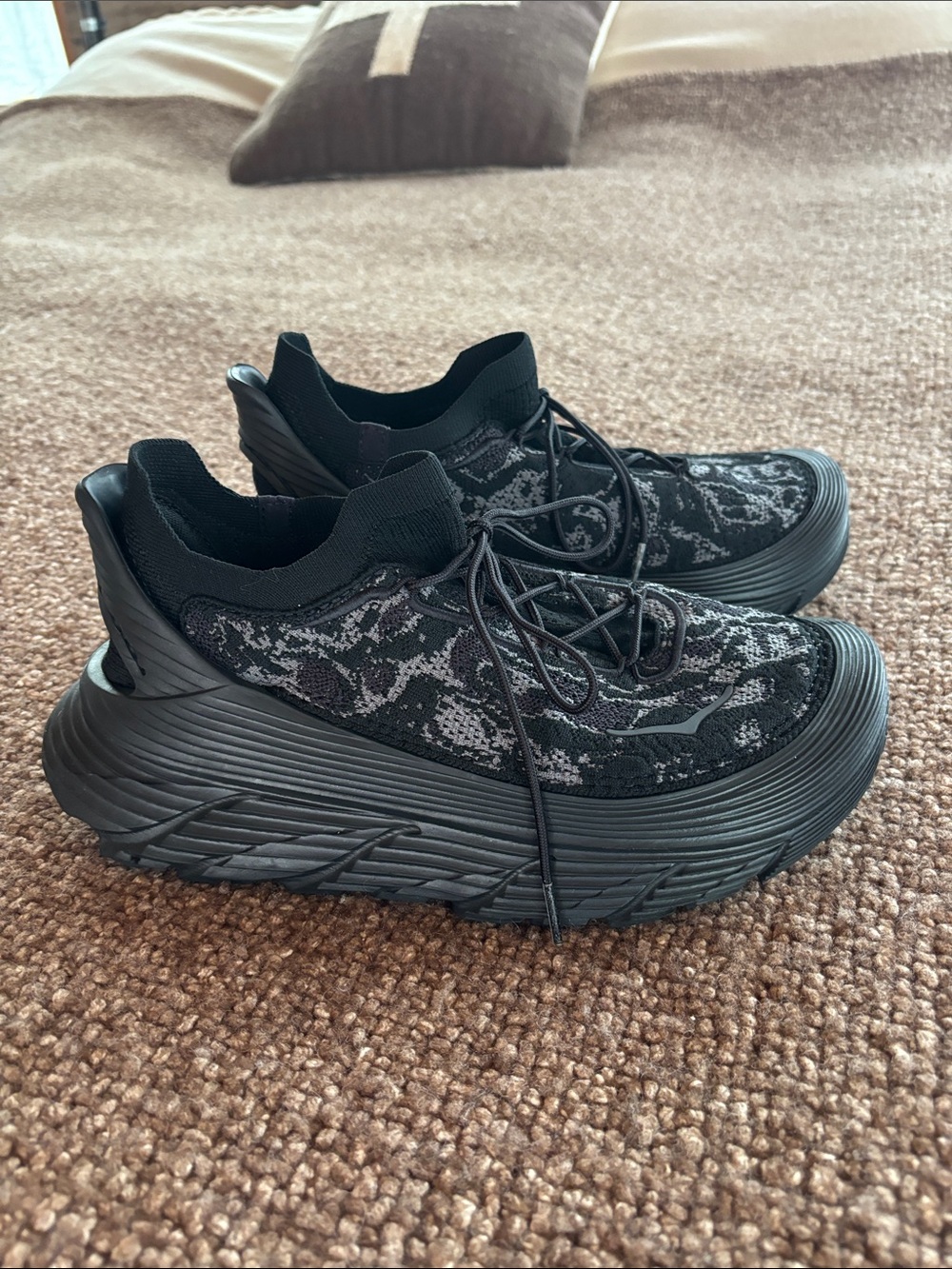 Hoka Women's Black and Gray Patterned Sneakers
